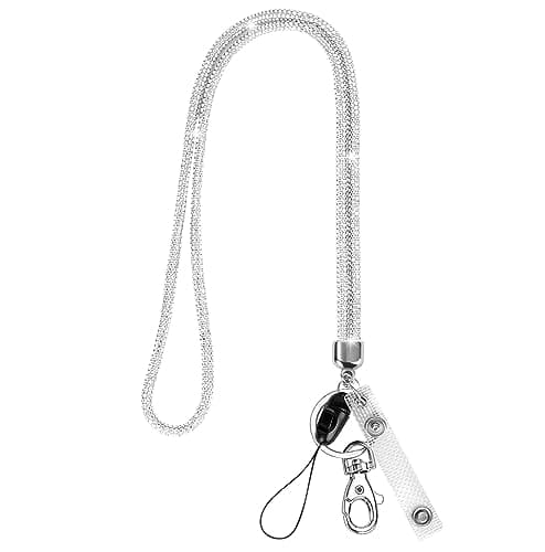 Image of OFFCUP Lanyard Neck Strap, Crystal Lanyard, Badge Lanyards Keyring with Lobster Clasp Detachable Lanyards Bling Retractable ID Badge Holder for ID Badge Holder Keys Phone (Silver)