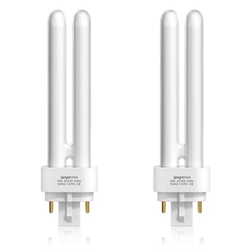 Image of BrightWish 13W G24q-1 4 Pin Light Bulbs, Compact Fluorescent Lamp, CFL Light Bulb, Warm White 2700K, 2U Double Tube Energy Saving Lamp, Non-Dimmable, 850LM AC220V-240V, 2 Pack