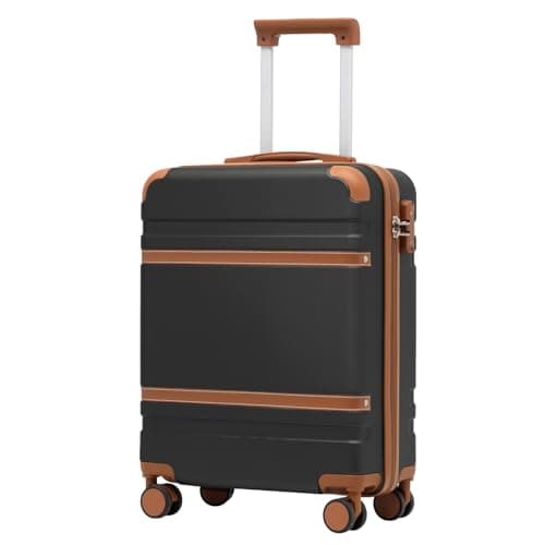 Image of COOLIFE Cabin Suitcase 55X40X20cm for EasyJet Airlines Carry on Cabin Luggage Hard Shell Suitcase Lightweight with TSA Lock and 4 Dual-Spinners Wheels (Black/Brown, 55 x 40 x 20cm)