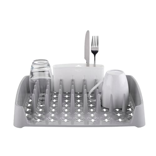 Image of Minky Dish Drying Rack & Cutlery Holder, Space-Saving, Large Capacity for Kitchen Counter, Durable Drying Rack for Dishes and Utensils, Made in The UK (Grey)