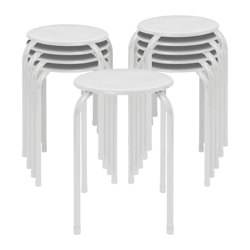 Image of Harbour Housewares Metal Stacking Stools - Matt White - 10x Adults Small Stackable Kitchen Dining Breakfast Bedroom Vanity Dressing Table Sitting Room Office Chair Chairs Seat Set