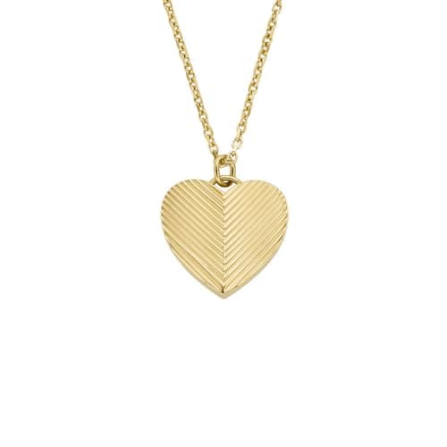 Image of Fossil Women's Harlow Linear Texture Heart Gold-Tone Stainless Steel Pendant Necklace, JF04652710