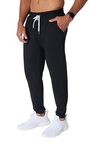 Image of 90 Degree By Reflex Mens Lightweight Jogger Full Length Side Pocket Slim Fit Pant with Drawstring, Black, Medium