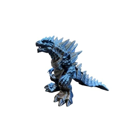 Image of 3D Printed Godzilla Monster Figure – Flexible Articulated Fidget Toy with Movable Joints – Detailed Textured Creature Model, Poseable Collectible Desk Decor for Home Office Display - BlueBlack