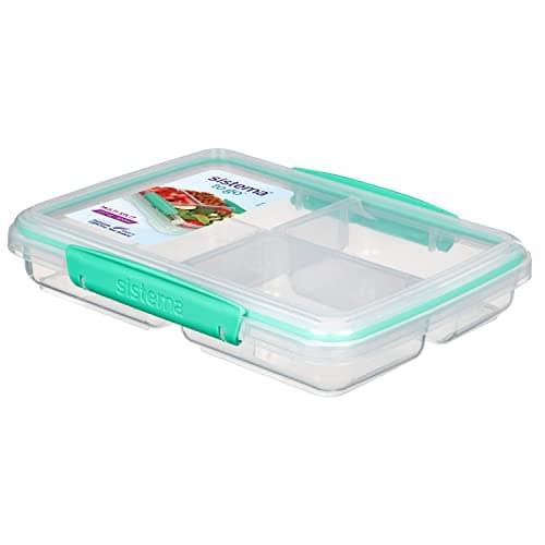 Image of Sistema TO GO Multi Split Meal & Food Container with Dividers & Clips | 820ml | BPA-Free | 1 Food Storage Container, Clear/Green