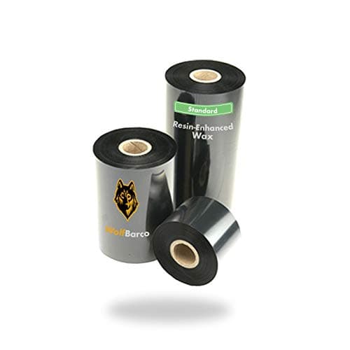 Image of 12 Rolls Wolfbarco 4.33" x 1476' (110mm x 450m) Black Standard Wax Thermal Transfer Ribbon Compatible with Zebra,TEC, INTERMEC,Citizen,TSC,GODEX,ARGOX Printers