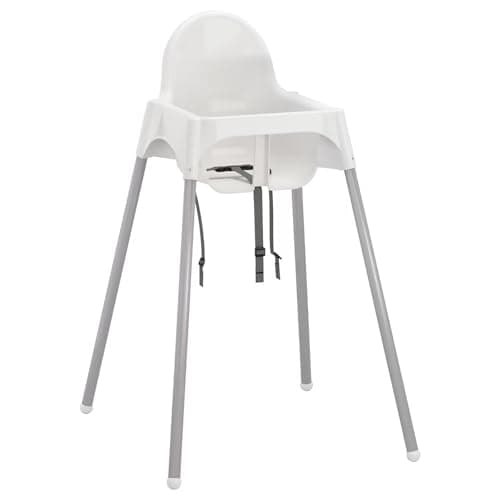 Image of Ikea Highchair, White & Silver, Birth-36 months Toddler Chair, Includes Safety Belt, Portable, Assembles Required