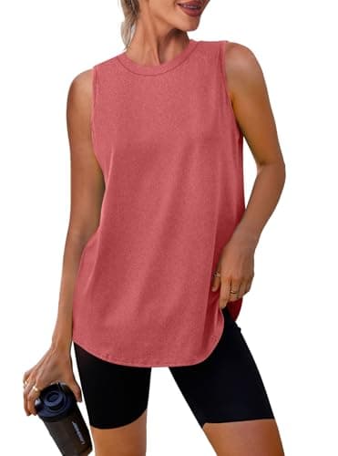Image of Sports Vest Tops for Women High Neck Sleeveless Athletic Muscle Shirt Breathable Quick Dry Workout Running Tennis Yoga Gym Training Soft Stretchy Fitness Clothing B-Rose Size 18-20