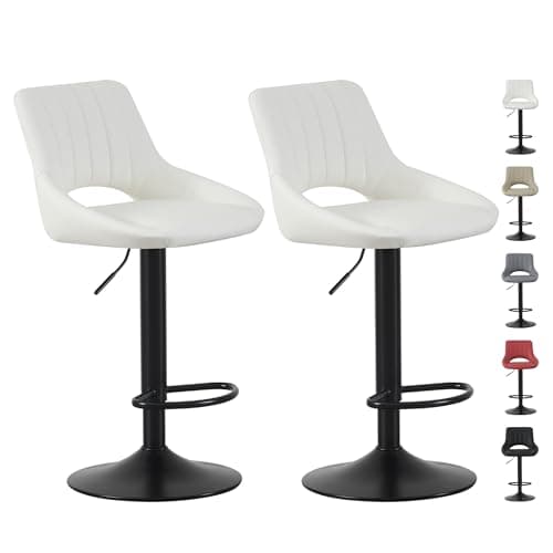 Image of mcc direct Set of 2 Bar Stools, Height Adjustable Swivel Barstools, Counter Stools with Backrest, Faux Leather Seat, Footrest and Metal Base for Home, Kitchen and Restaurant (Cream) - Stacey