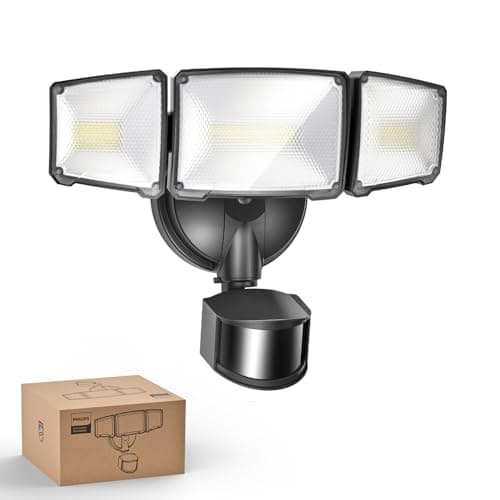 Image of Philips 24W 3500LM LED Security Lights w/PIR Motion Sensor Outdoor, 5000K Daylight Dusk to Dawn Aluminum Flood light, 3 Adjustable Heads, Waterproof for Garage, Yard, Porch