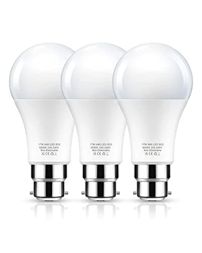 Image of Flaspar 17W B22 Bayonet Light Bulb, 150W Equivalent LED Light Bulbs Bayonet, Daylight 6000K, 1600LM, A60 Energy Saving Bulbs, Not-Dimmable, 3Pack
