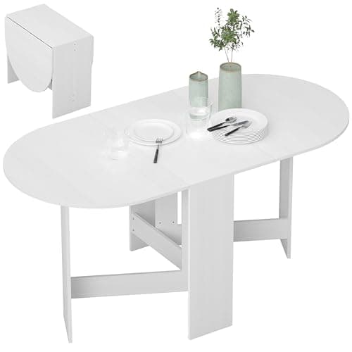 Image of HOMCOM Folding Dining Table, Drop Leaf Table for Small Spaces, Oval Tabletop for Dining Room, Ash Wood-Effect