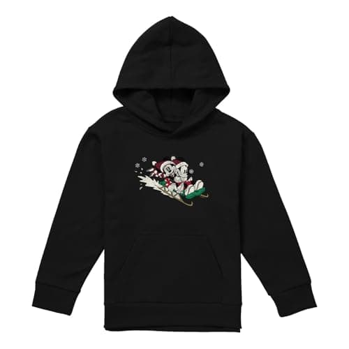 Image of Cotton Soul Disney Mickey Mouse And Minnie Sledding For Christmas Youth Kids Boy/Girls Pull-Over Hoodie, Athletic Heather, 5-6 Years
