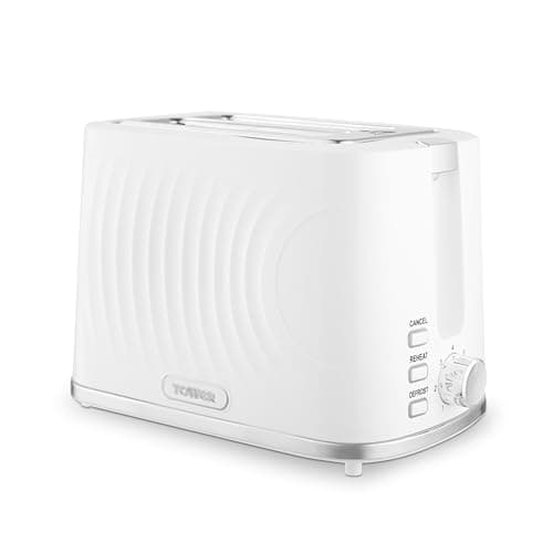 Image of Tower T20090WHT Sonar 2-Slice Toaster with 7 Browning Levels, Defrost, Reheat & Cancel Settings, Removable Crumb Tray, 900W, White