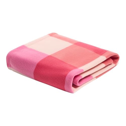 Image of OHS Gingham Fleece Blanket Sofa Throw, Gifts for Women Soft Warm Cosy Polar Throw Blanket for Bed Settee Decorative Lightweight Comfy Single Bed Throws, Pink/Orange - 120 x 150cm