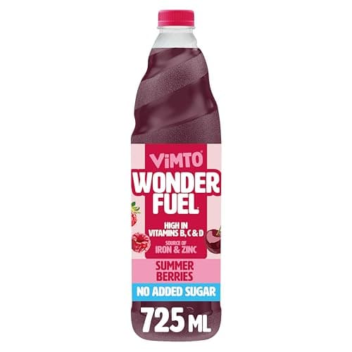 Image of Vimto Wonderfuel Squash – No Added Sugar – Vitamins B, C & D – Iron & Zinc – 725ml – Breakfast Functional Drink – Summer Berries