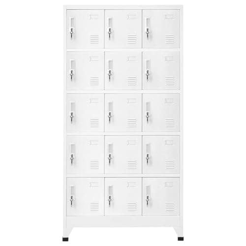 Image of GeenYuu Locker Cabinet Light Grey 90 x 40 x 180 cm Steel with 15 Lockable Doors, Ventilation Slits and Name Plate Holders, Multi-Purpose Cabinet for Office, Garage, Basement, Utility Room