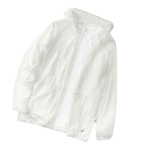 Image of Generisch Leisure Jacket Men's Hooded Jacket Outdoor Jacket Running Jacket Sports Jacket Summer Jacket Thin Lightweight Jacket with Hood and Zip Leisure Transition Jacket for Sports Hiking, White, XL