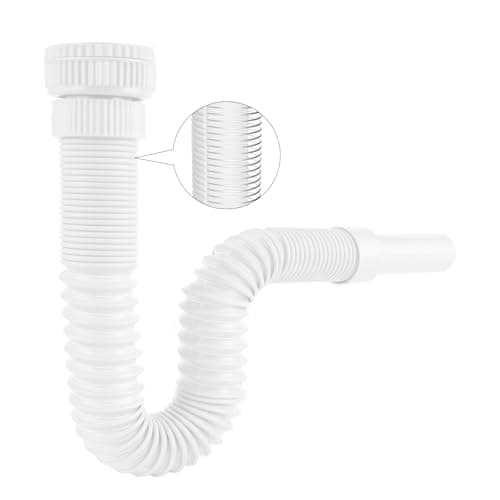Image of Hibbent Flexible Waste Pipe with Reinforced Steel Wire with an Adapter, Fits G1 1/4" & G1 1/2" (≈40 & 45mm) Sinks, Odour-Proof Sink Trap/P-Trap for Bathroom & Kitchen, White