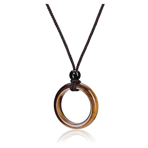 Image of Jovivi Healing Crystal Pendant Necklace Women Men Natural Tiger Eye Crystals Gemstones Quartz Round Stone Cord Necklace Adjustable Jewellery Gifts