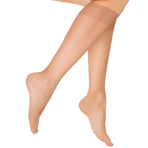 Image of Pinochukka 3 Pairs Ladies Knee Highs 15 Denier Smooth Knit Casual Women Knee High Pop Socks with Comfort Top Tights (UK, Alpha, One Size, Regular, Regular, Natural)