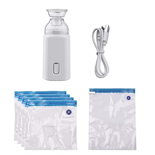 Image of Tnfeeon Vacuum Storage Bags with Electric Pump Rechargeable Space Saver Bags Airtight Seal Resists Tears for Travel Home Organization Reusable for Clothing Storage Dust Moth Protection (White)