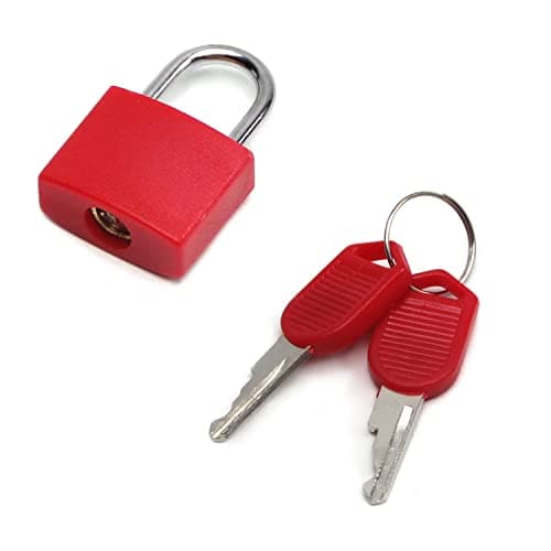 Image of MroMax Keyed Padlock, Zinc Alloy Padlocks with 2 Keys, Red ABS Shell 22.5mm Width, Waterproof Padlock Outdoor Use for Suitcases, Home, Toolbox, Keyed Alike 1Pc
