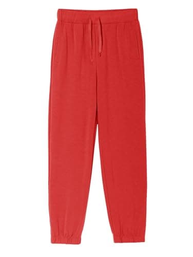Image of Haloumoning Boys' Regular Fit Lightweight Jogging Bottoms, Solid Color Sports Trousers, Casual Leisure Pants with Elastic Waistband and Pockets, red, 11-12 Years