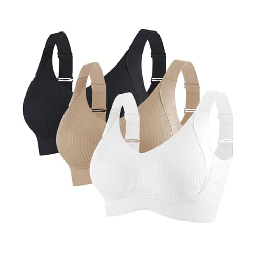 Image of 3 Pack Everyday Bras for Older Women Multipack UK Sale Clearance, Ladies Wide Strap Bra Non Wired Comfort Push Up Bras Full Coverage Bralette Solid Color Sports Bra Wireless Underwear for Ladies