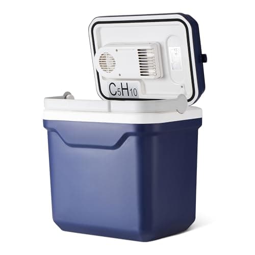 Image of Amazon Basics Electric Cool Box, with Cooling and Warming Function, 12V DC/230V AC for Vehicle/Home Use, 24 Litres, Blue