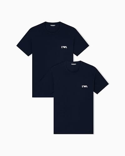 Image of Emporio Armani Man's Bold Monogram 2-Pack Crew Neck T-Shirt, Blue, L, Fitted