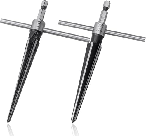 Image of Gasea 2 Packs Tapered Reamer, 1/4" Hex Shank T Shape Guitar Bridge Pin Hole Handle Drilling Reamer for Planks Chamfering Screw Sinking Holes