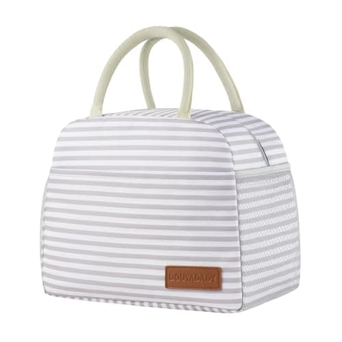 Image of douyadady Lunch Bag Women/Men Lunch Box Women/Men (Grey+White Stripes)