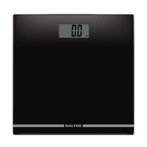 Image of Salter 9205 BK3R Digital Bathroom Scale – Large Display Electronic Weighing Scales for Body Weight, Toughened Glass Platform, Lightweight, Instant Readings, Carpet Feet & Batteries Included, Black