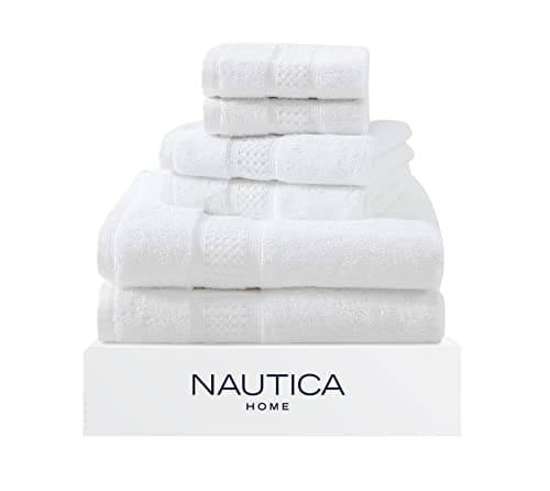 Image of Nautica - 6 Piece Bath Towels, Absorbent & Fade Resistant Cotton Towel Set, Fashionable Bathroom Decor (Oceane White, 6 Piece)