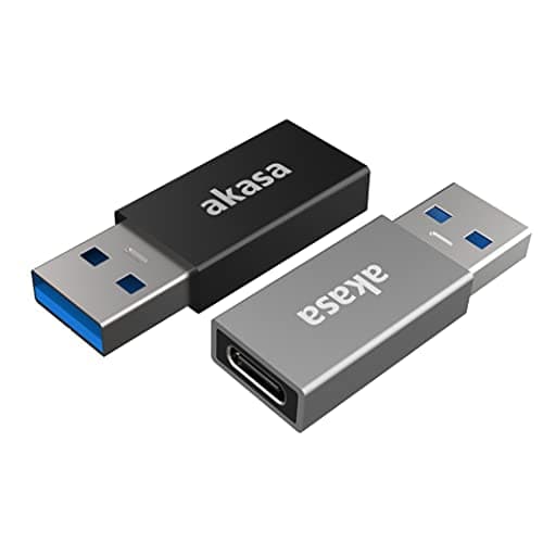 Image of Akasa USB Type-A Male to USB Type-C Female Adapter, 3.2 USB C Adaptor for 10Gbps Data Transfer & Fast Charging, Compatible with Laptop, Phone, Tablet & PC, 2 Pack, Black & Space Gray, AK-CBUB61-KT02