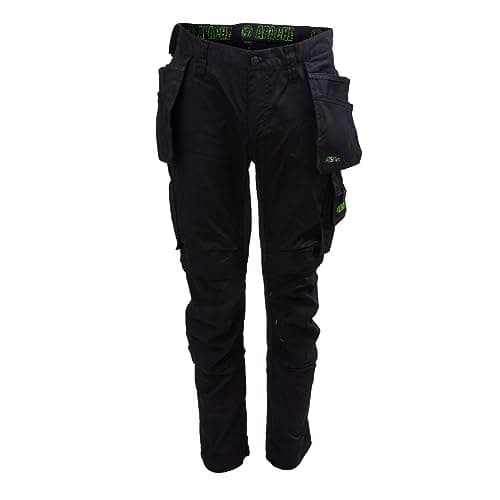 Image of Apache Workwear Bancroft Slim Fit Trouser | Black/Grey Size 31 Leg 32 Waist | Holster Pockets | Twin Velcro Tool Holder | Knee Pad Pockets | 3D Stretch and Cordura Fabric