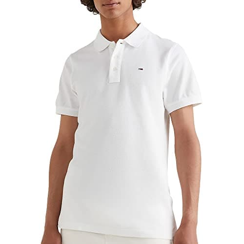 Image of Tommy Jeans Men's Original Fine Pique Polo Shirt, White (Classic White 100), XS UK