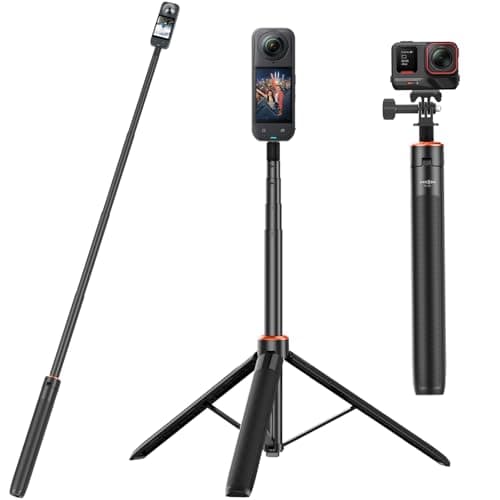 Image of 2-in-1 Selfie Stick Tripod for Insta 360 X5/X4/X3/ONE X2/ONE X/Ace Pro/ONE RS(1-Inch 360 excluded)/GO 3/GO 2, DJI Osmo 360, Action Camera Extendable Handle/Travel Volg Stand/Accessories for insta360