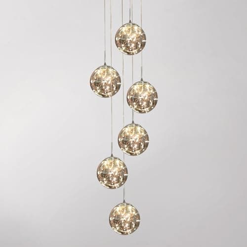 Image of KAUCQI 180CM LED Chandelier Staircase Pendant Light, 6 Glass Balls Creative Long Pendant Lamp, LED Chandelier,Hanging Ceiling Light Adjustable Length Crystal Light Fixtures