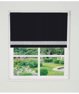 Image of Straight Diamante Edge Border Dimout Roller Blind (165cm Drop) 75cm Black