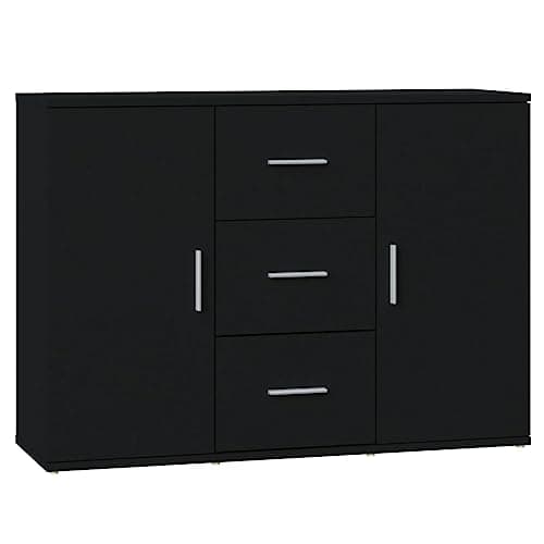 Image of vidaXL Black Sideboard with 2 Doors and 3 Drawers - Modern Design and Functional Engineered Wood Storage Cupboard for Living Room, Bedroom