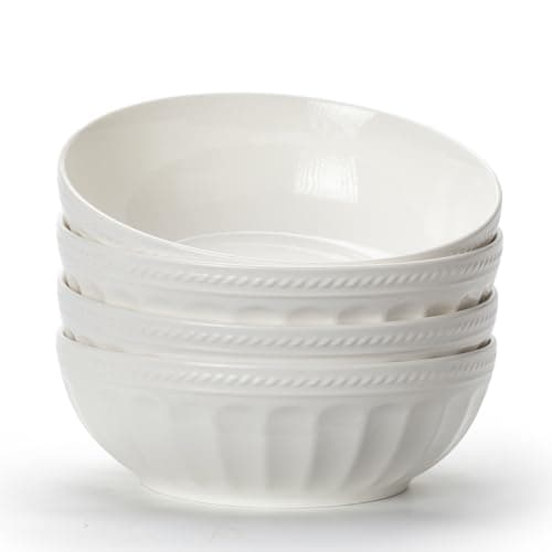 Image of TuYines Cereal Bowls Set of 4,Ceramic Dessert Bowls, Breakfast Bowl,Ceramic White Bowl, 700 ml Serving Bowls Ideal for Ice Cream,Soup,Pasta,Salad,Noodles 16.8 cm