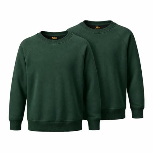 Image of KHIM Fleece Sweatshirt Unisex Sweater Jumper Full Sleeve Kids Boys Girls Children Top Crew Neck Outdoor Activewear (UK, Age, 11 Years, 12 Years, Regular, Green Pack 2)