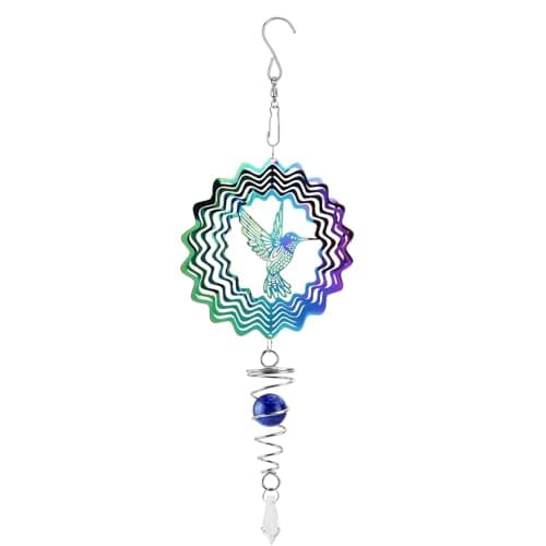 Image of 6 Inch Wind Spinner, Garden Wind Spinners Outdoor with Ball Spiral Tail, Indoor Outdoor Decorations for Outdoor Yard Garden(Hummingbird)