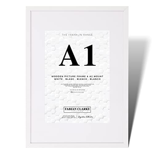 Image of Fabian Clarke London® A1 Modern White Wooden Picture Photo Frame with White A2 Mount to Hang Portrait or Landscape