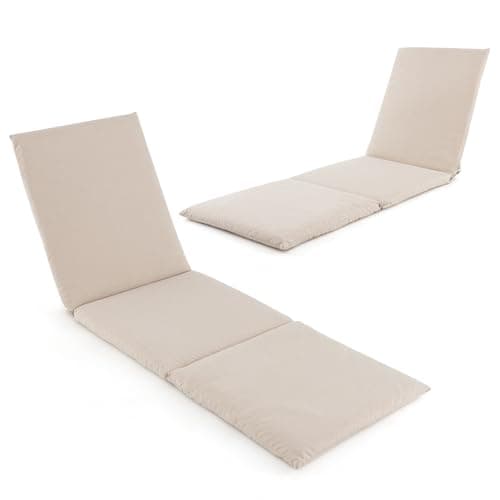 Image of COSTWAY Tri-Fold Sun Lounger Cushion, 182x59cm Garden Recliner Cushions Chaise Sunlounger Replacement Pad, Foldable Thick Sunbed Mattress Patio Chair Cushion Pad for Indoor Outdoor Use (2, Beige)