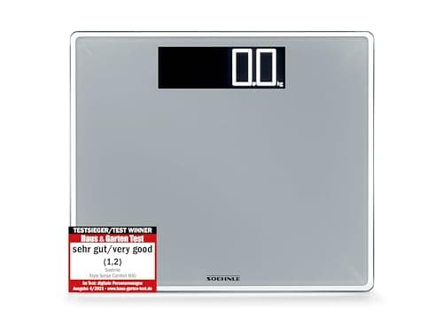 Image of Soehnle Digital Scale Style Sense Comfort 600, Extra Large Bathroom Digital Scales, White Weighing Scales, Safety Glass Weight Scales for Body Weight, Weighing in kg, lb and st, Capacity to 200 Kg