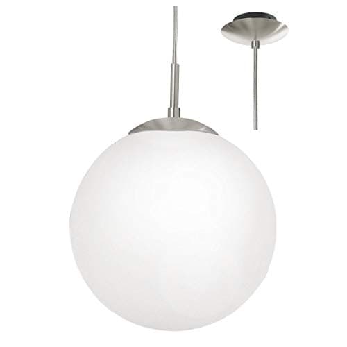 Image of Britalia Satin Nickel & White Opal Glass Globe Shade Modern Pendant Ceiling Light | 25cm Diameter | 1 x ES E27 Lamp Bulb Required (Not Included) | 240 Volts