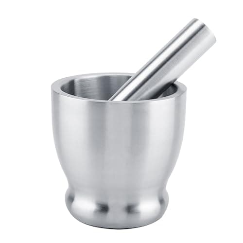 Image of LOCADENCE Mortar and Pestle Sets, Stainless Steel Ergonomic Design Manual Grinder Crusher for Crushing and Grinding Garlic, Sesame Seeds